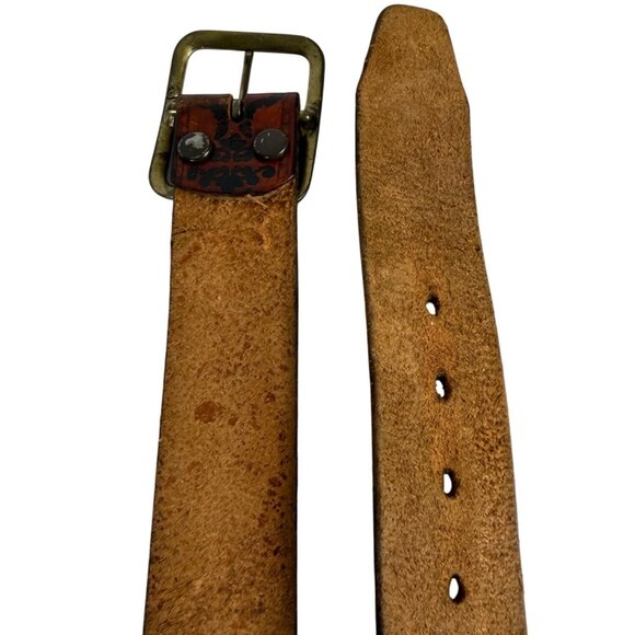 Rio Grande Western Tooled Belt Sz 38 Cognac Brown Steerhide Leather VTG Cowgirl - Picture 6 of 14